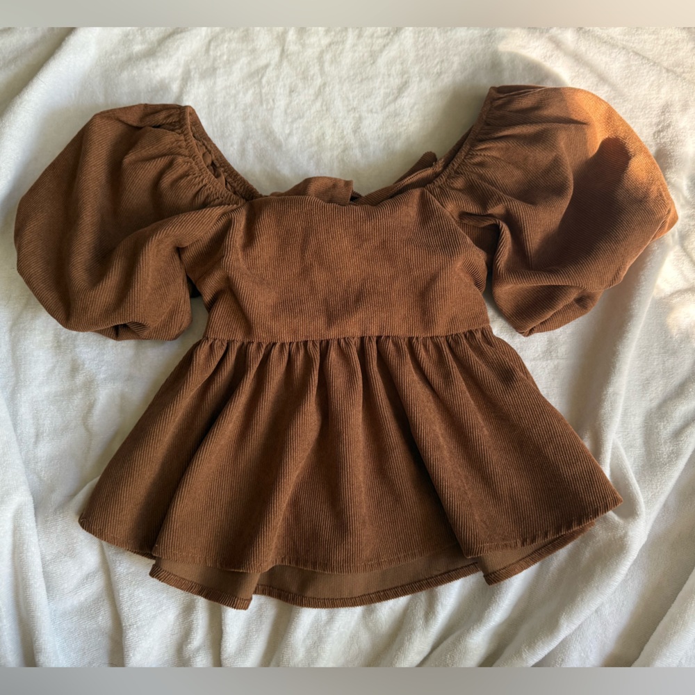 Chic Brown Puff Sleeve Kids Blouse